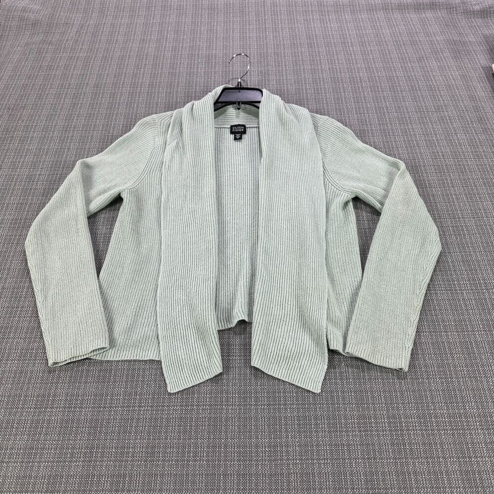 Eileen Fisher Cardigan Medium Open Front Coastal Minimalist Organic Layering